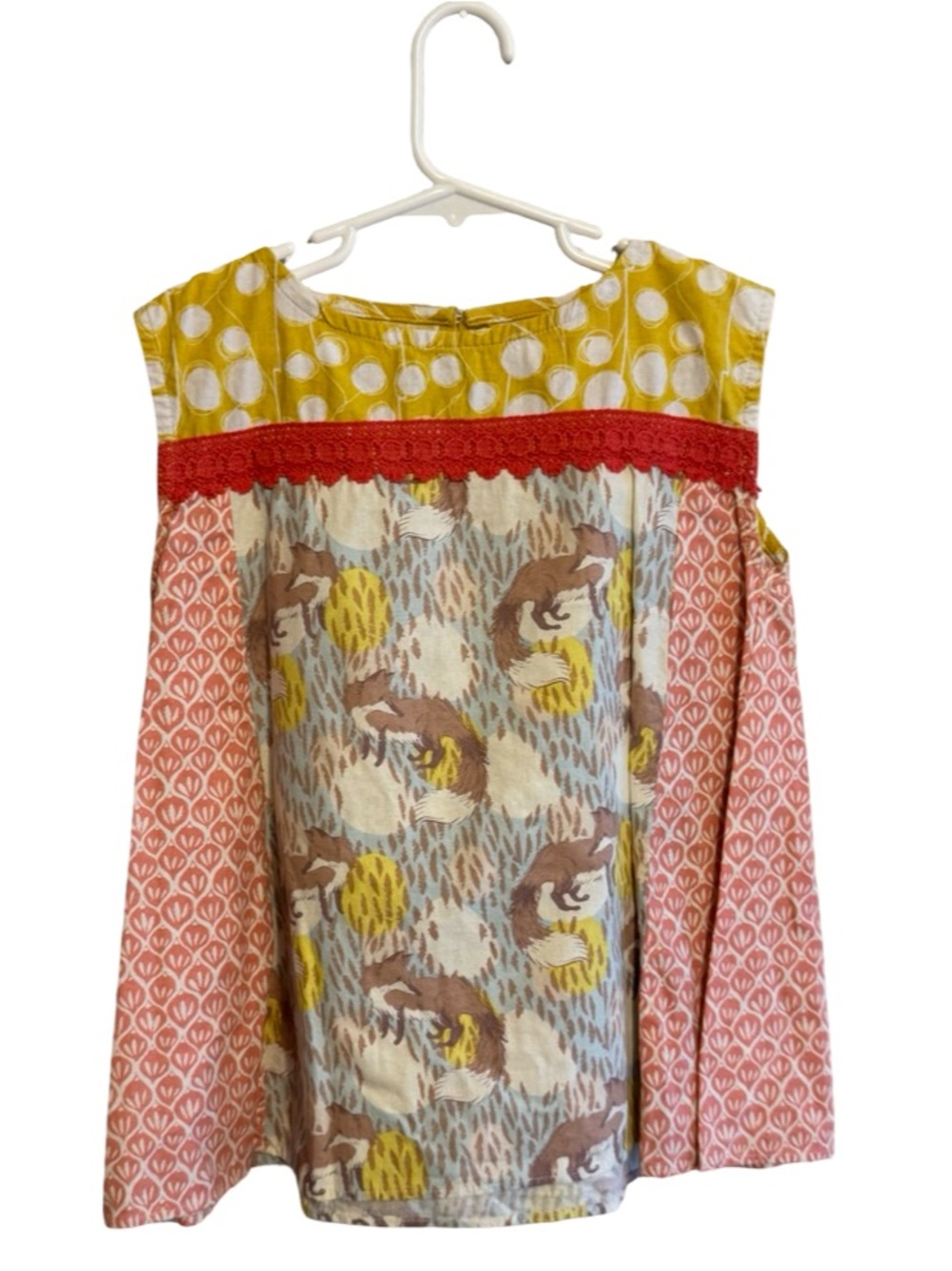 Persnickety Colorful Fox Sleeveless Top Girls Size 7 Yellow Boutique Shirt